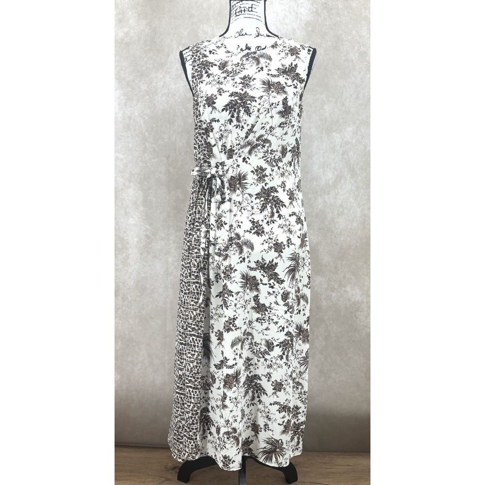 Tory Burch Silk Midi Dress Size 8 Floral Tie Waist Sleeveless Tropical